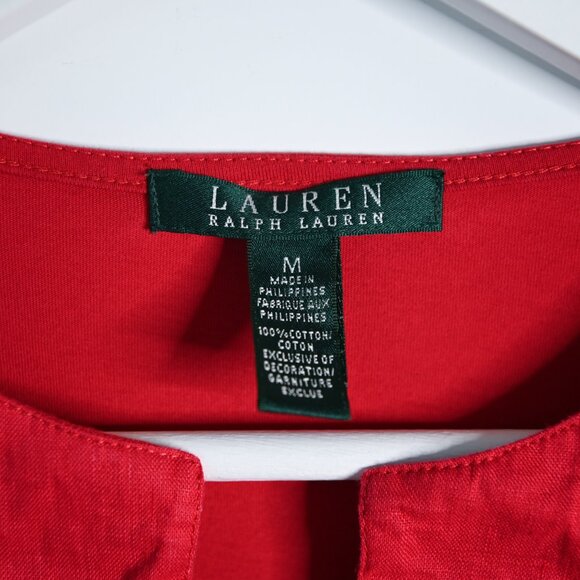 LAUREN RALPH LAUREN Red Long Sleeve V Neck Pullover Top - Size Medium - Picture 7 of 9